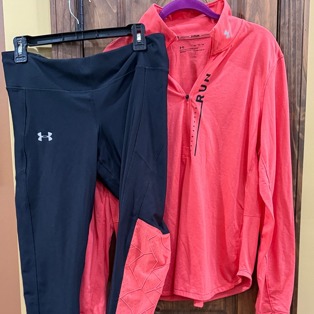Under Armour Women's Black and orange (ish)Leggings and top